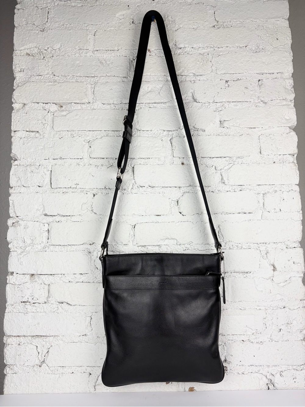 Coach Charles Black Pebbled Leather Unisex Mens Crossbody Bag